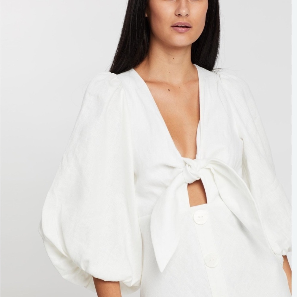 Shona Joy Cream Mini Dress with Front Tie - Picture 2 of 7